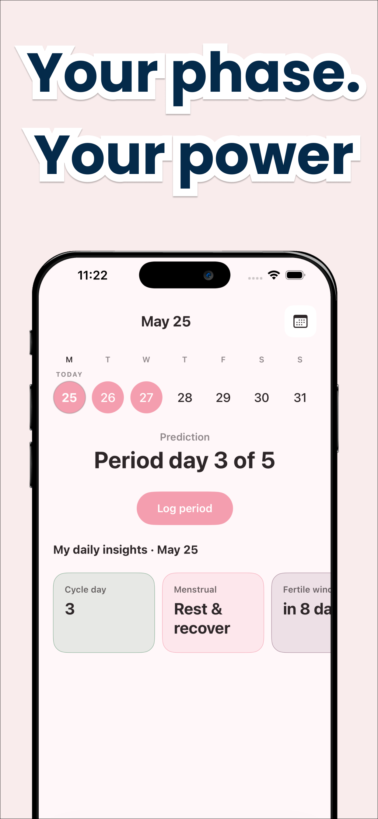 Your phase. Your power — cycle calendar view